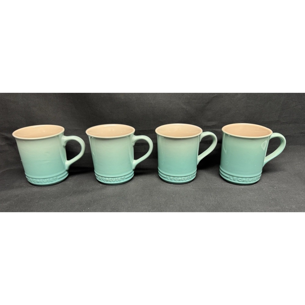 Le Creuset Stoneware Ceramic 4" Coffee Mug Cool Mint Color Set Of 4